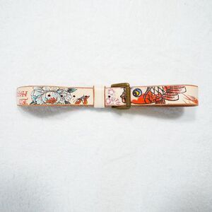 Vintage Ed Hardy Tattoo Print Leather Belt Koi Fish Geisha Studded - Size Medium